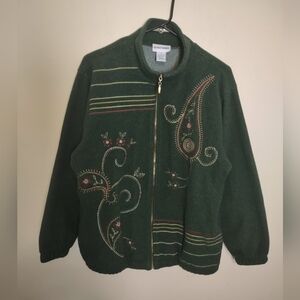 Alfred Dunner Jacket Women's S Lightweight Poly Full Zip Embroidered Bea…